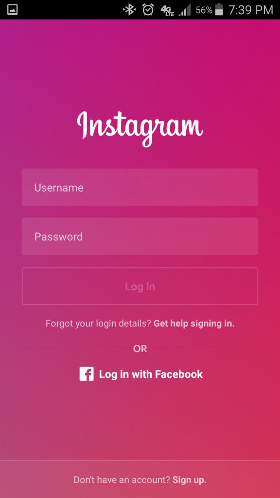 Instagram Mobile Sign-Up Page