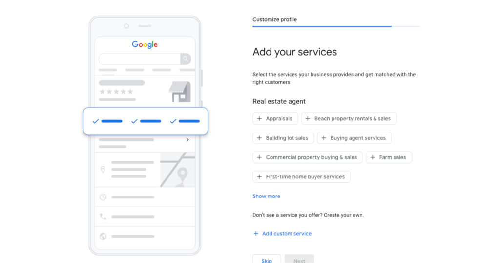 Google Business add your services